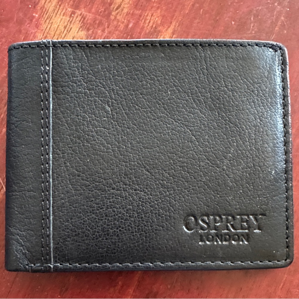 OSPREY Black Leather Bi-Fold Card & Key Holder Wallet